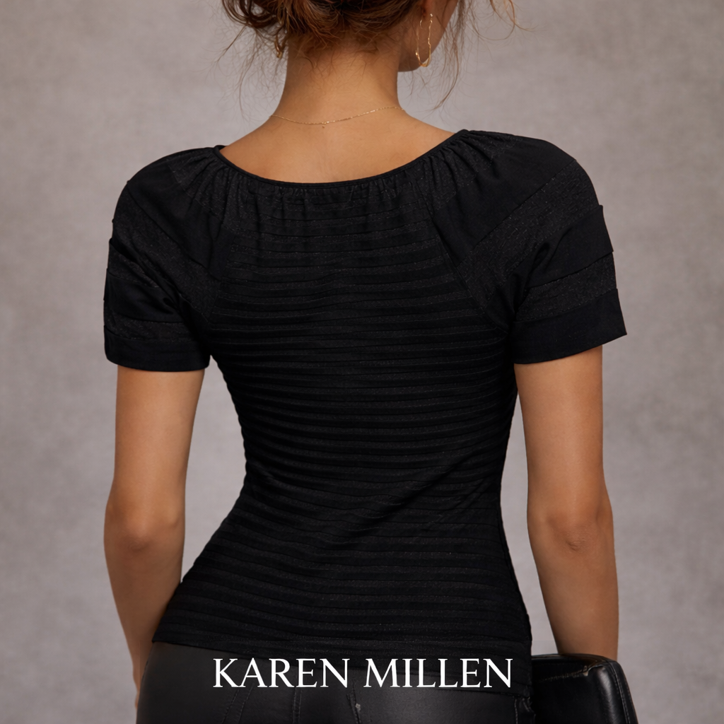 Karen Millen Black Sparkle Cashmere Wool Ribbed Top UK 8
