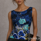 Untold Navy Blue Floral Sleeveless Silky Top UK 12