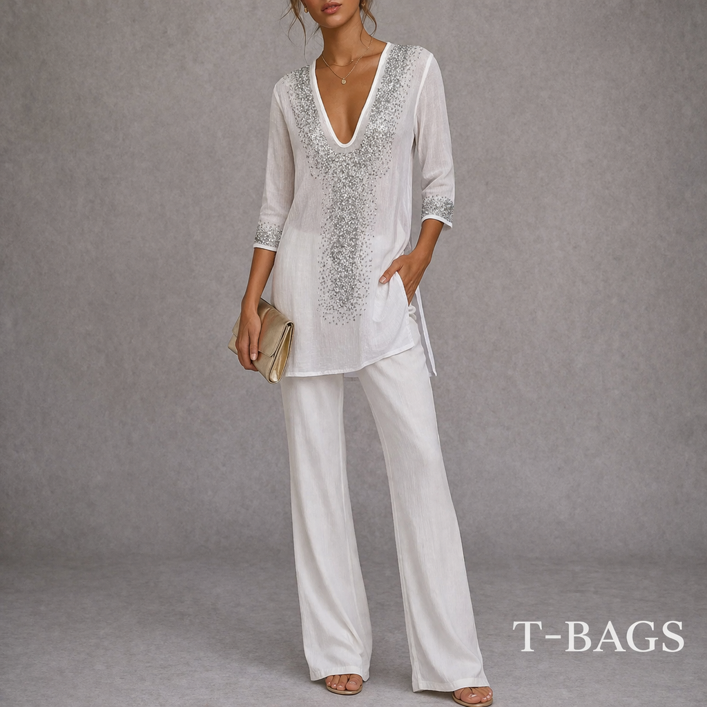 T-Bags Los Angeles Ivory Cheesecloth Silver Sequin Top UK 12