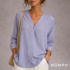 Numph Blue Silky Long Sleeve Tunic Top UK 8