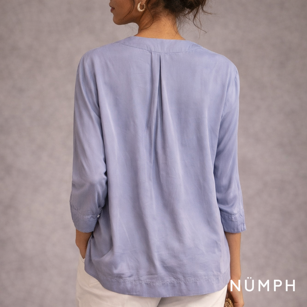 Numph Blue Silky Long Sleeve Tunic Top UK 8