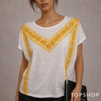 Topshop White & Yellow Embroidered Top  UK 10