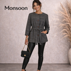 Monsoon Grey Check Tweed Wool Jacket UK 8