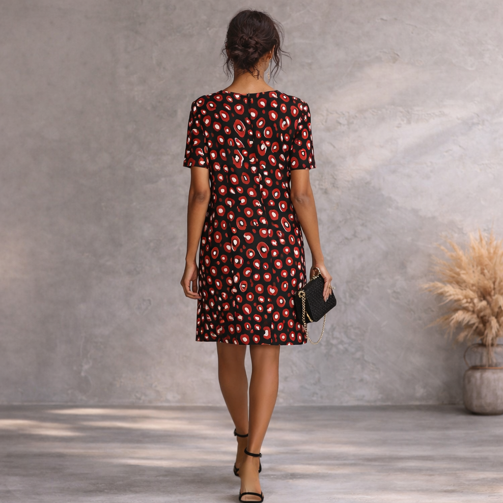 M&S Navy Red Crepe Animal Print Dress UK 14