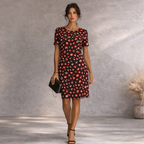 M&S Navy Red Crepe Animal Print Dress UK 14