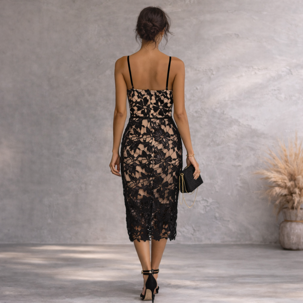 Quiz Black Crochet Lace Strappy Bodycon Dress UK 10