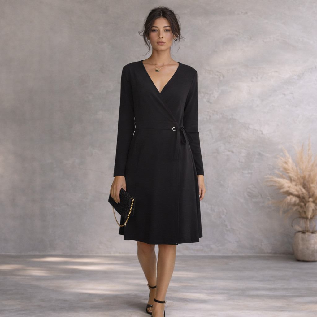 The White Company Black Ponte Wrap Dress  UK 12