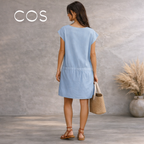 Cos Light Blue Drop Waist Cotton Dress UK 10/12