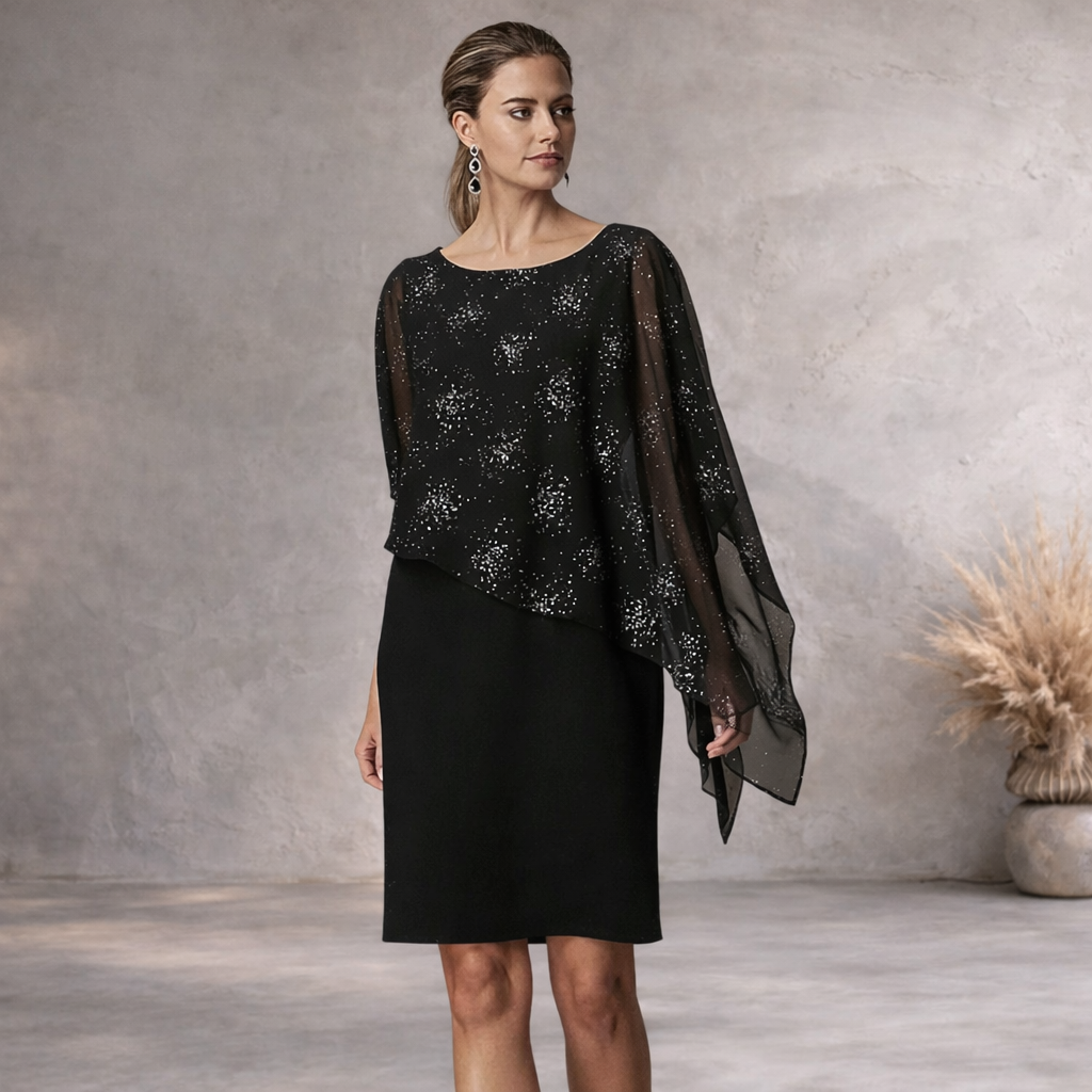 Wallis Black Asymmetrical Sparkle Overlay Dress UK 10