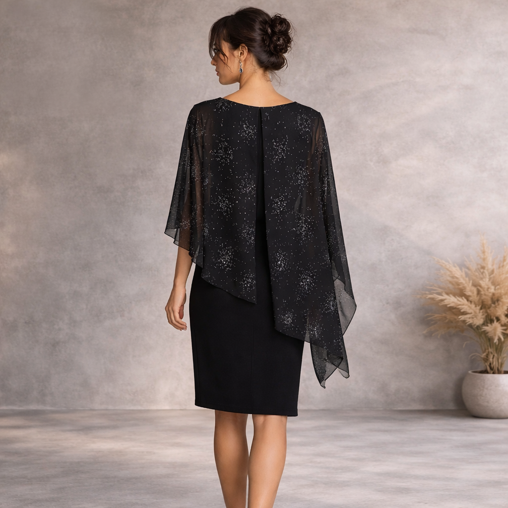 Wallis Black Asymmetrical Sparkle Overlay Dress UK 10