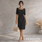 Monsoon Black & Beige Polka Dot Dress UK 10