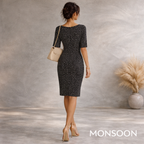 Monsoon Black & Beige Polka Dot Dress UK 10