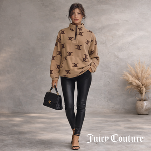 Juicy Couture Beige Brown Soft Fleece Zip Neck Top UK 12