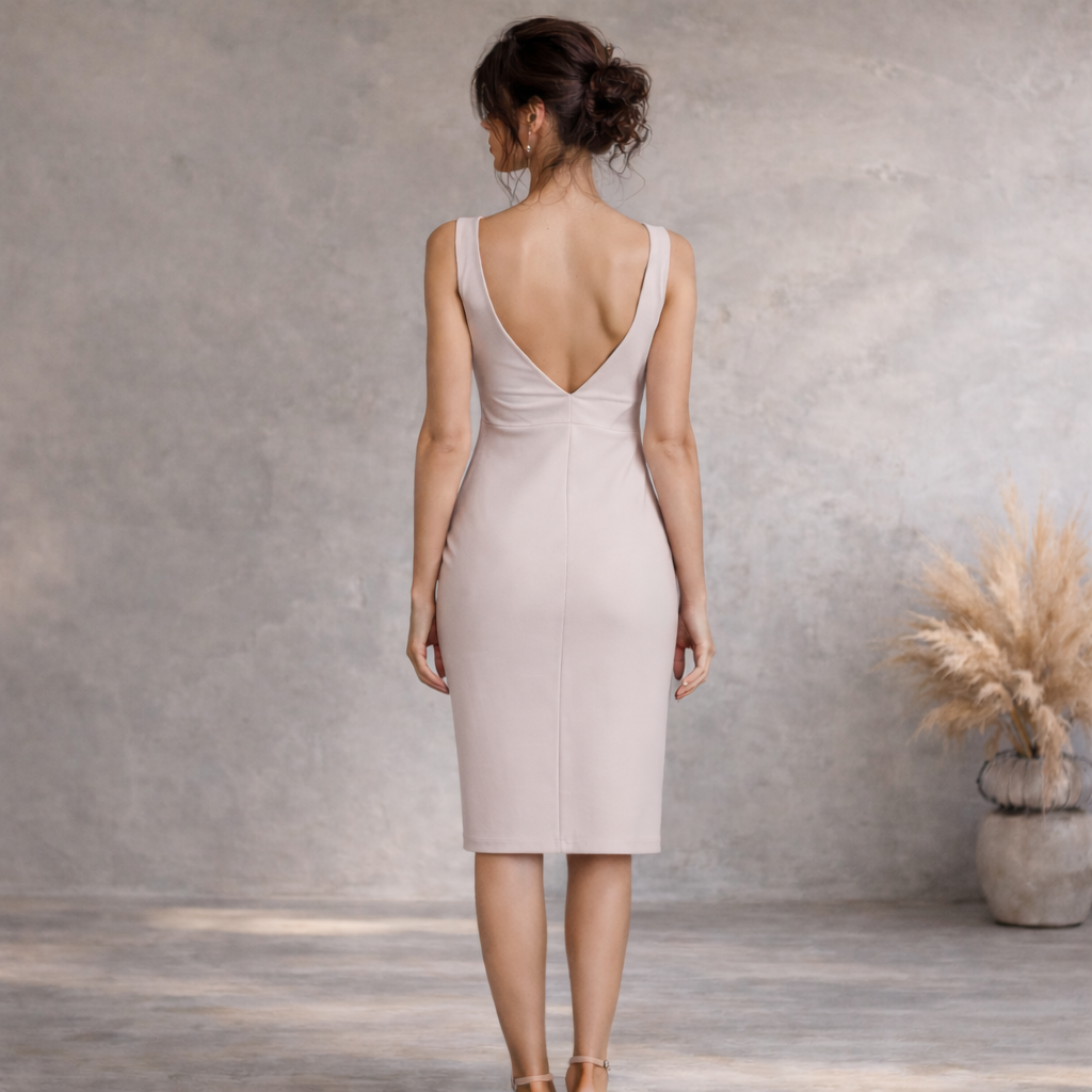 Lipsy Blush Ruched Mesh Beaded V Back Dress UK 10
