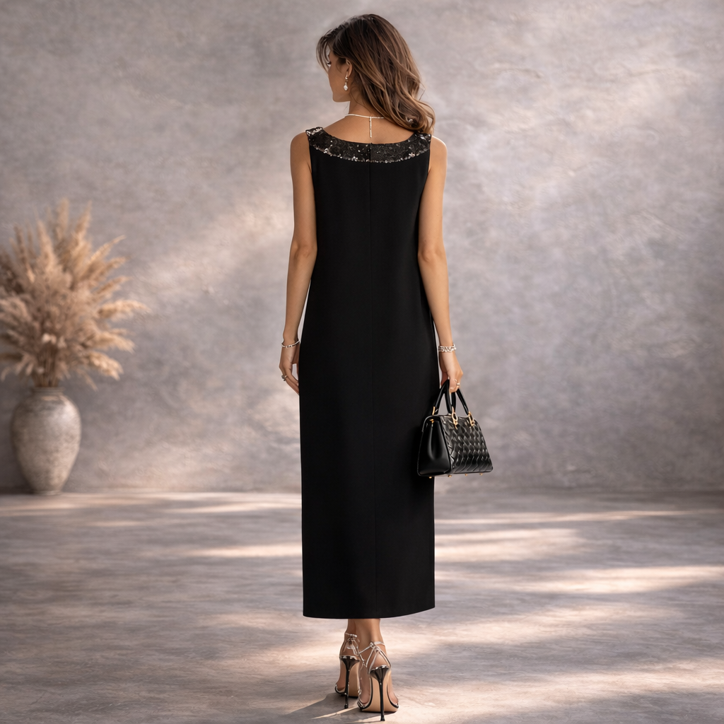 Fenn Wright Manson Black Sequin Neck Dress UK 8