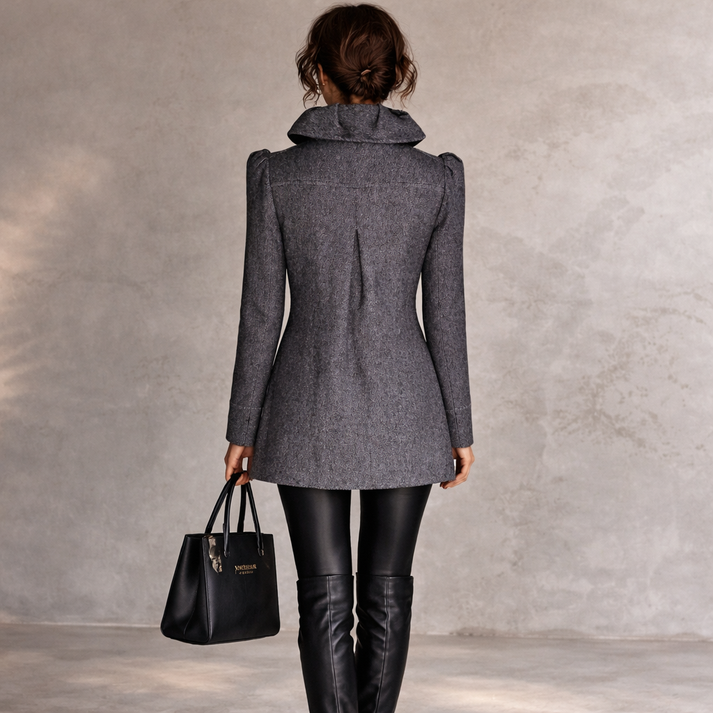French Connection Grey Frill Collar Wool Military Style Jacket UK 8