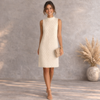 Monki Cream Cut Out Lace High Neck Dress UK 12