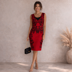 Joe Browns Red Black Mesh Sleeveless Dress UK 10