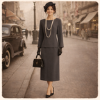 J. W. Treci Vintage Grey Long Sleeve Overlay Dress UK 10