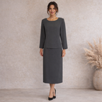 J. W. Treci Vintage Grey Long Sleeve Overlay Dress UK 10