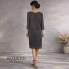 Soaked in Luxury Grey Chiffon Black Lace Tiered Dress UK 12