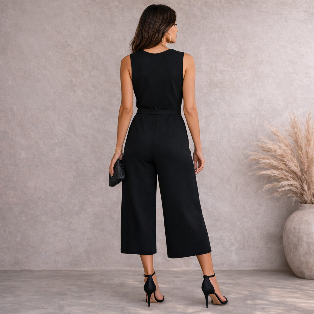 Boohoo Mya Black Zip Detail Cropped Tailored Jumpsuit  UK 12