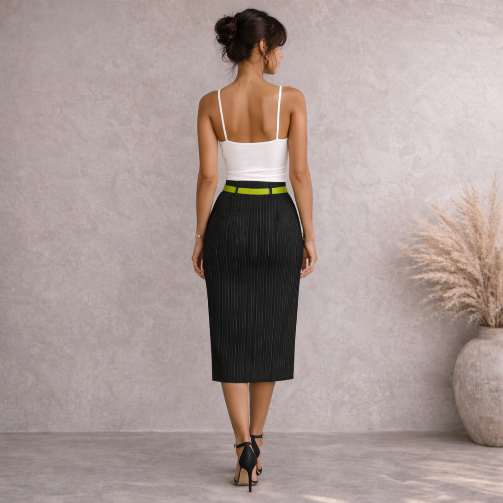 Boss Hugo Boss Dark Green Pinstripe Wool Skirt UK 8/10