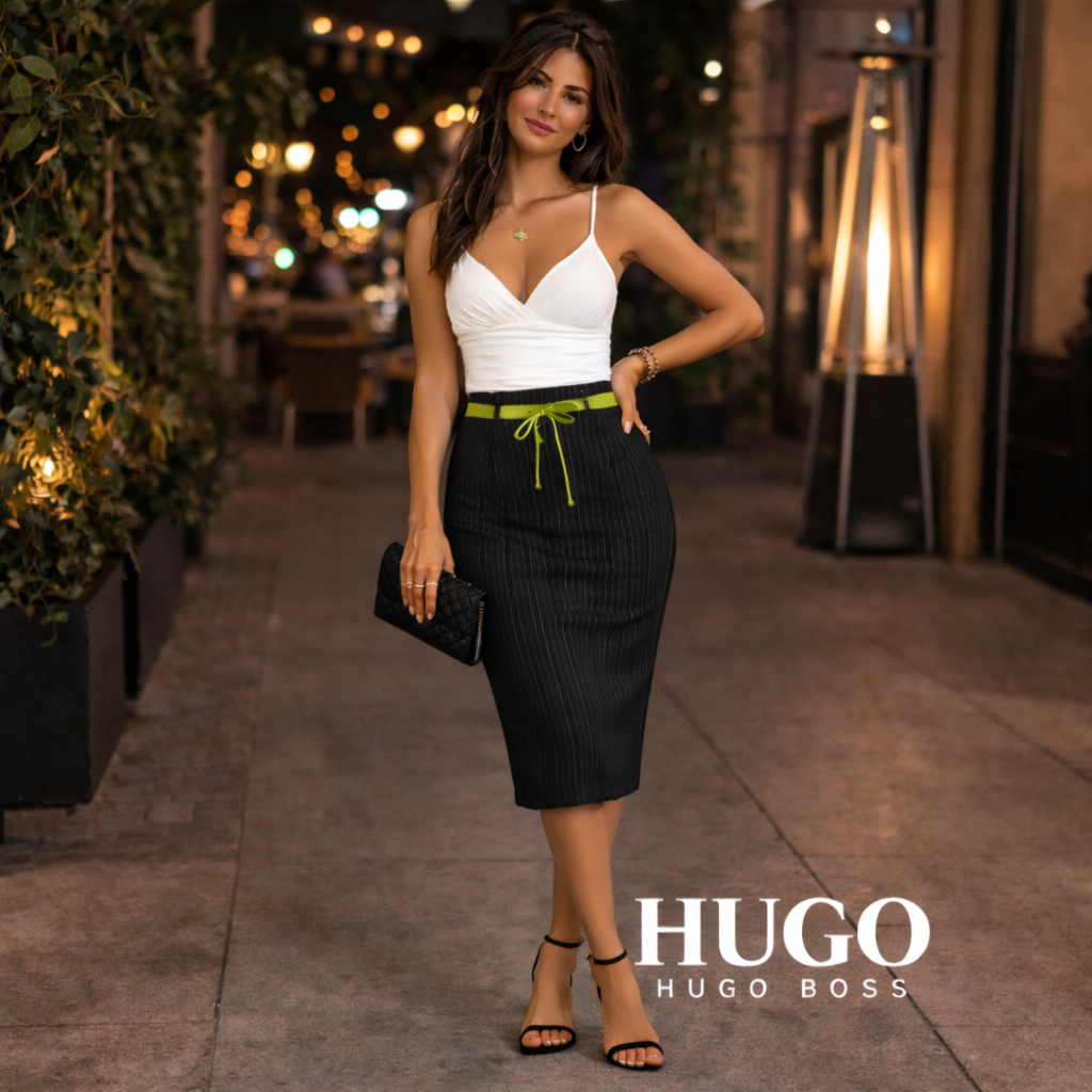 Boss Hugo Boss Dark Green Pinstripe Wool Skirt UK 8/10