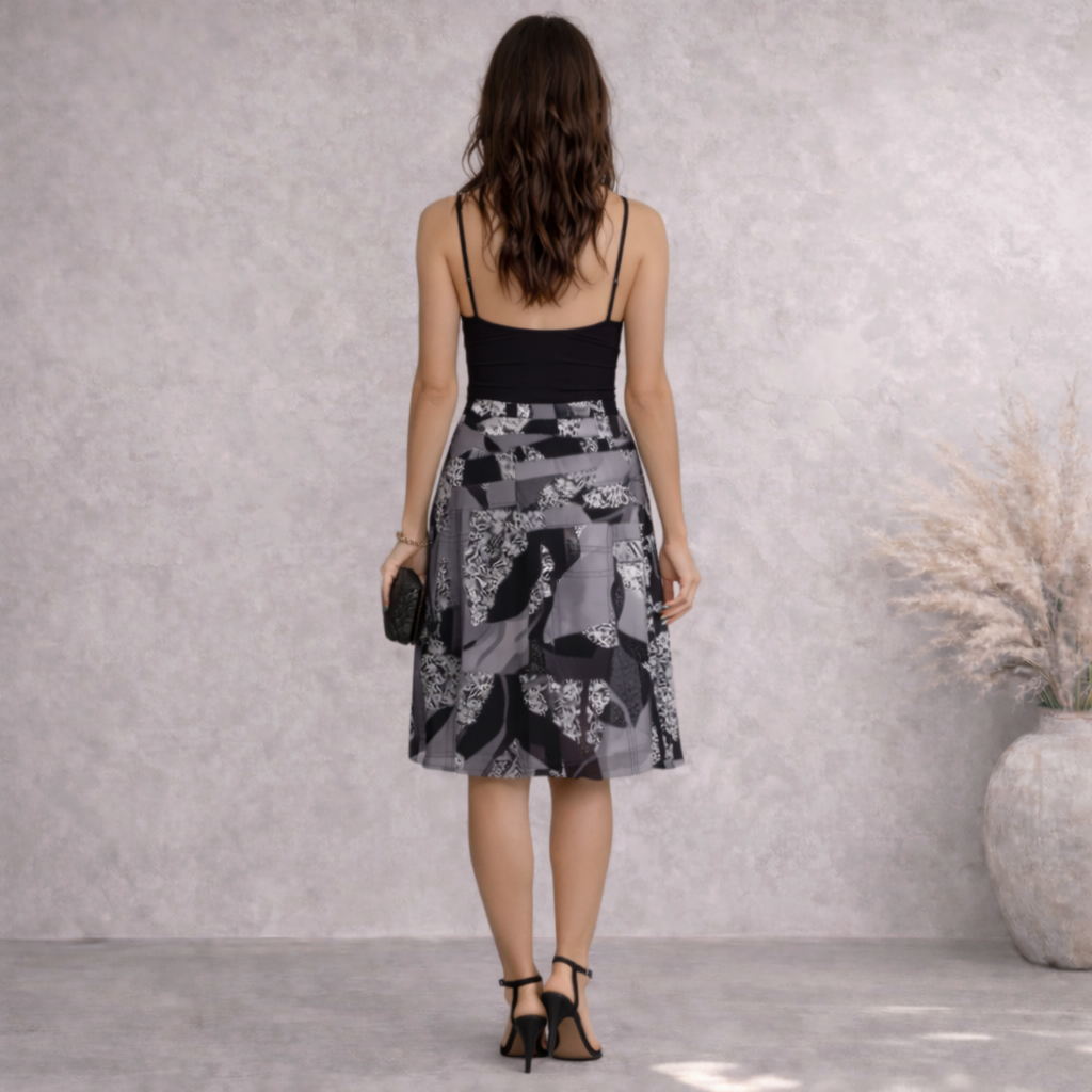 Fransa Silver Grey Silky A-Line Panel Skirt  UK 10