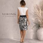 Veronik Alexandre Navy & Cream Silk & Wool Pencil Skirt UK 12