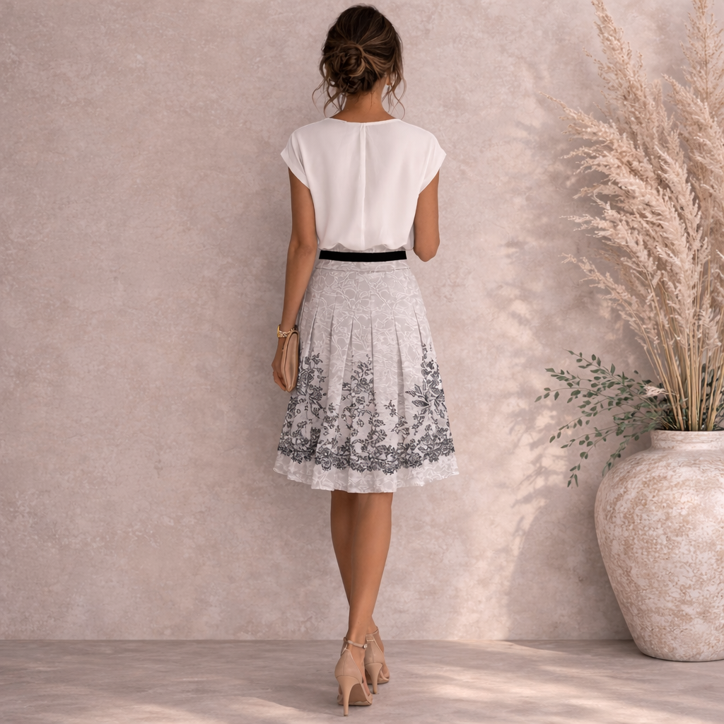 Fever London Dove Grey & Black Jacquard Cotton Skirt  UK 10