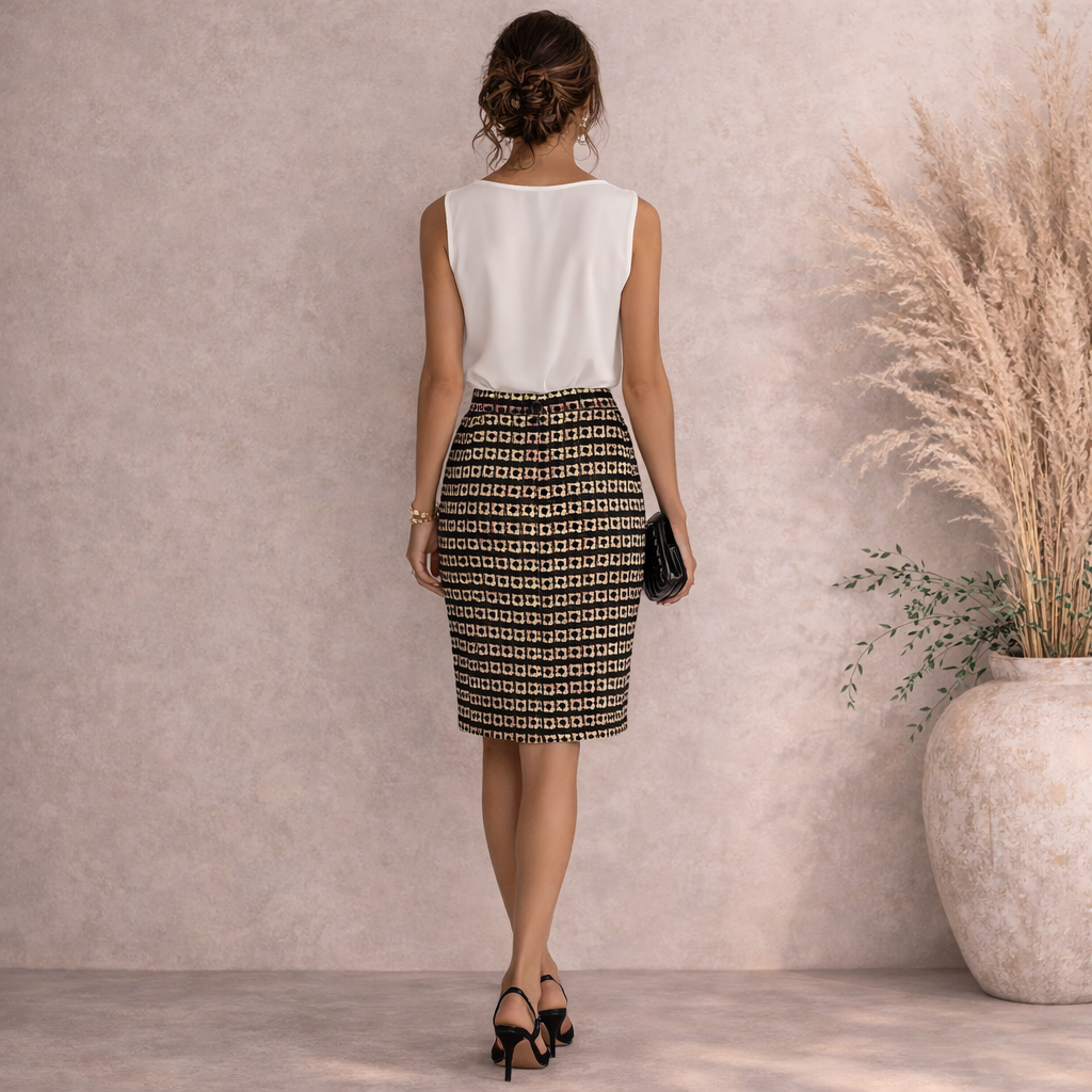 Escada Margaretha Ley Vintage Black Pastel Pencil Skirt UK 10