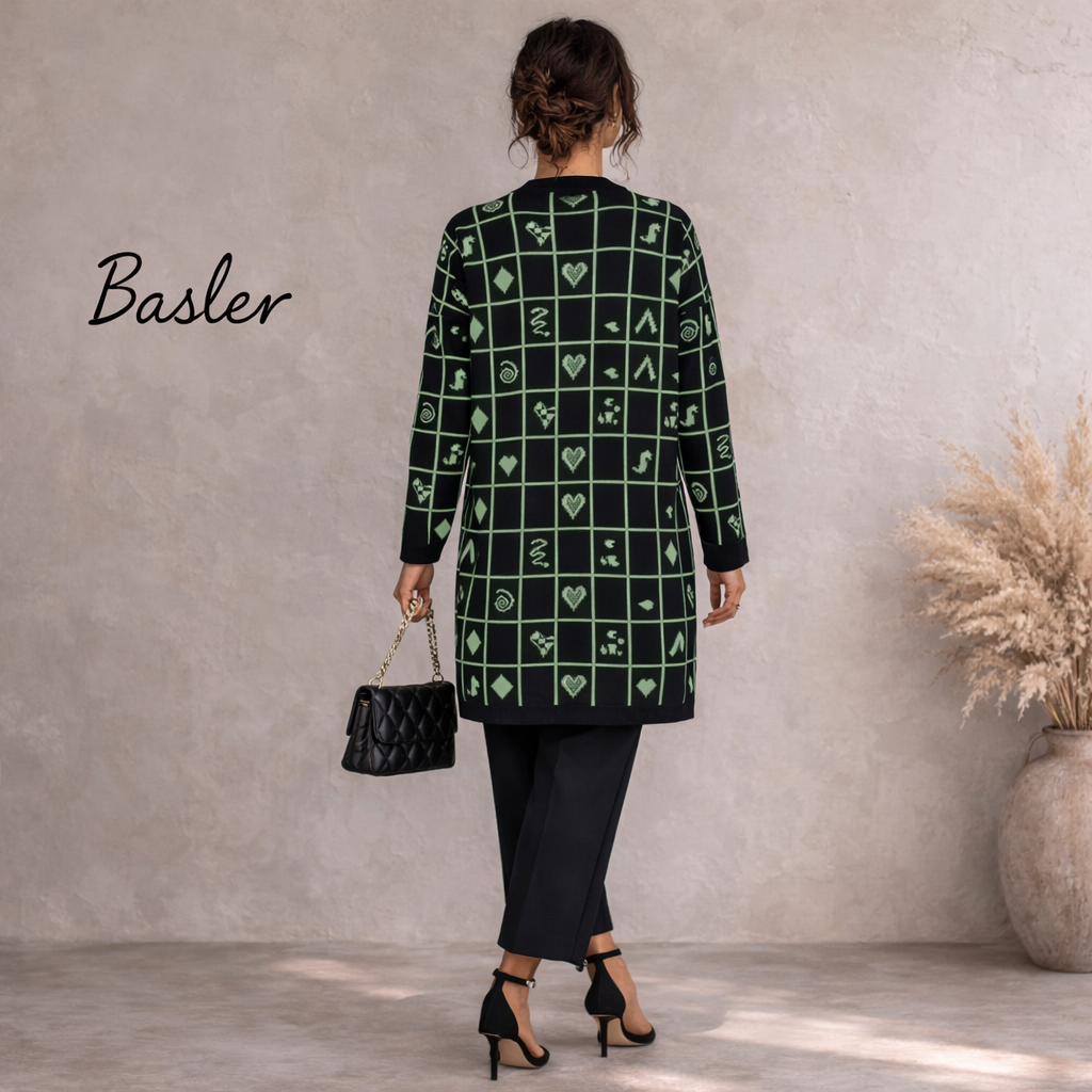 Basler Vintage 90's Long Black & Lime Green Cotton Cardigan UK 10