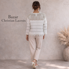 Bazar Christian Lacroix Vintage White Silver Knit Crochet Cardigan UK 8/10