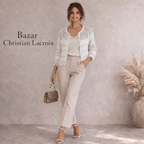 Bazar Christian Lacroix Vintage White Silver Knit Crochet Cardigan UK 8/10
