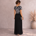 Betsy & Adam Black Navy Sequin Cap Sleeve Maxi Dress UK 8