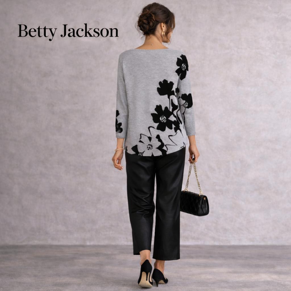 Betty Jackson Black Grey Floral Long Sleeve Jumper UK 12