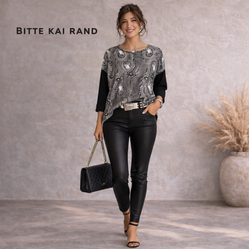 Bitte Kai Rand Grey Black Long Sleeve Top UK 8/10