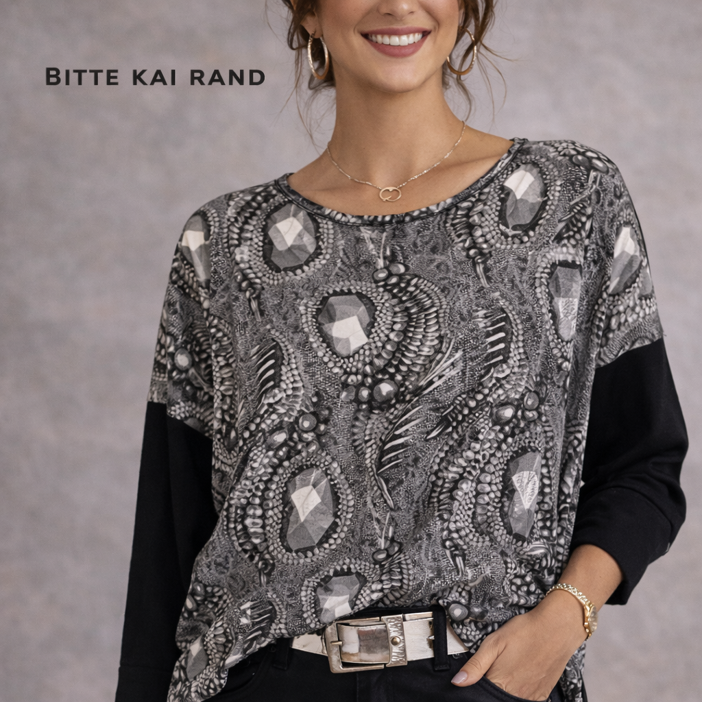 Bitte Kai Rand Grey Black Long Sleeve Top UK 8/10