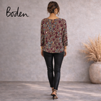 Boden Multicoloured Cotton Beaded Floral Top UK 12