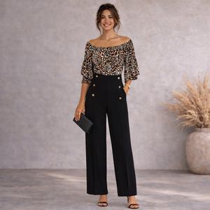 Body Flirt Boutique Black Brown Animal Print Jumpsuit  UK 10