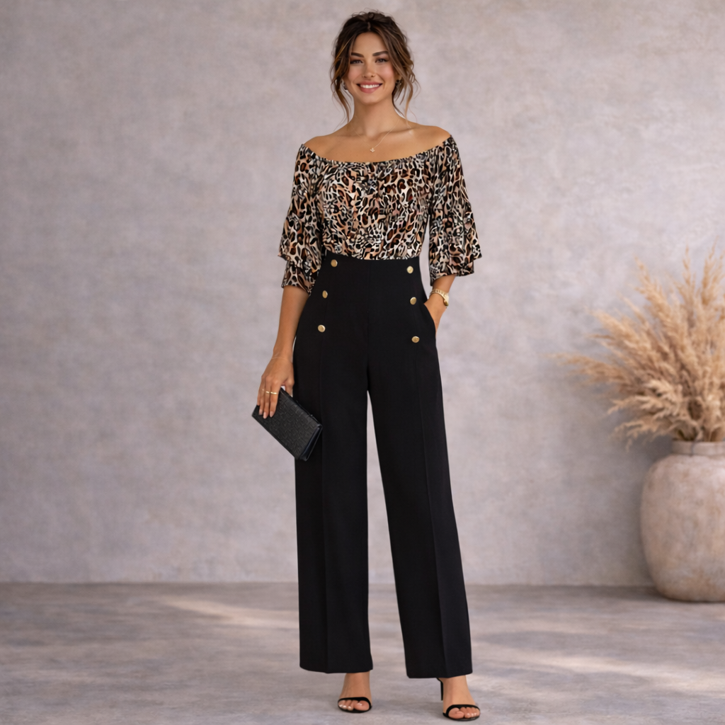 Body Flirt Boutique Black Brown Animal Print Jumpsuit  UK 10