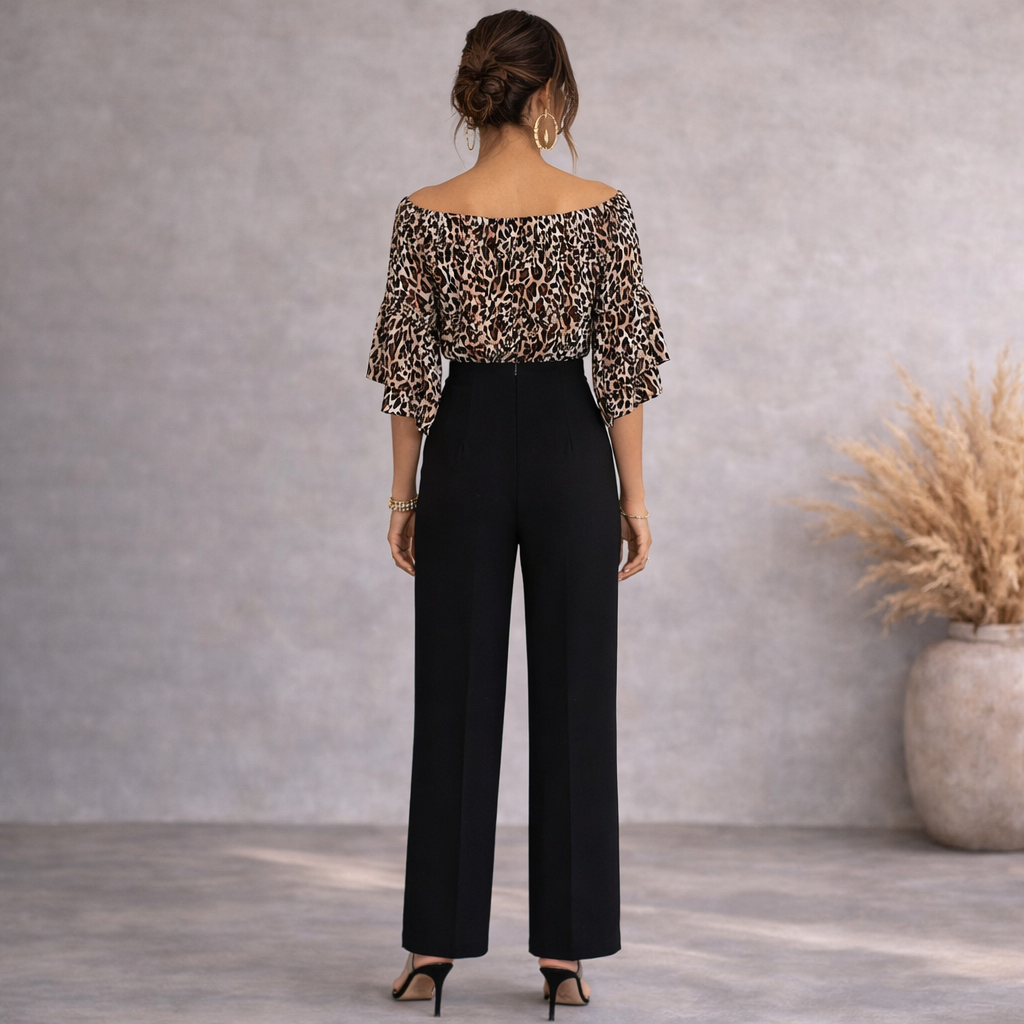 Body Flirt Boutique Black Brown Animal Print Jumpsuit  UK 10