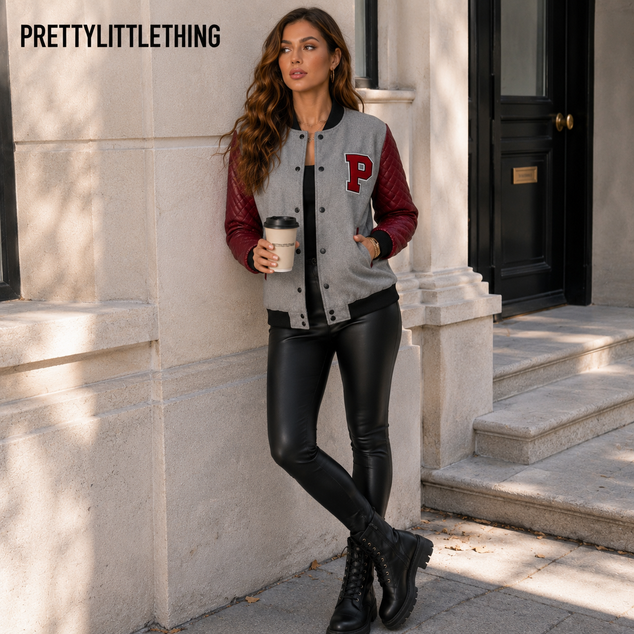 Prettylittlething Faux Leather Bomber Jacket UK 6