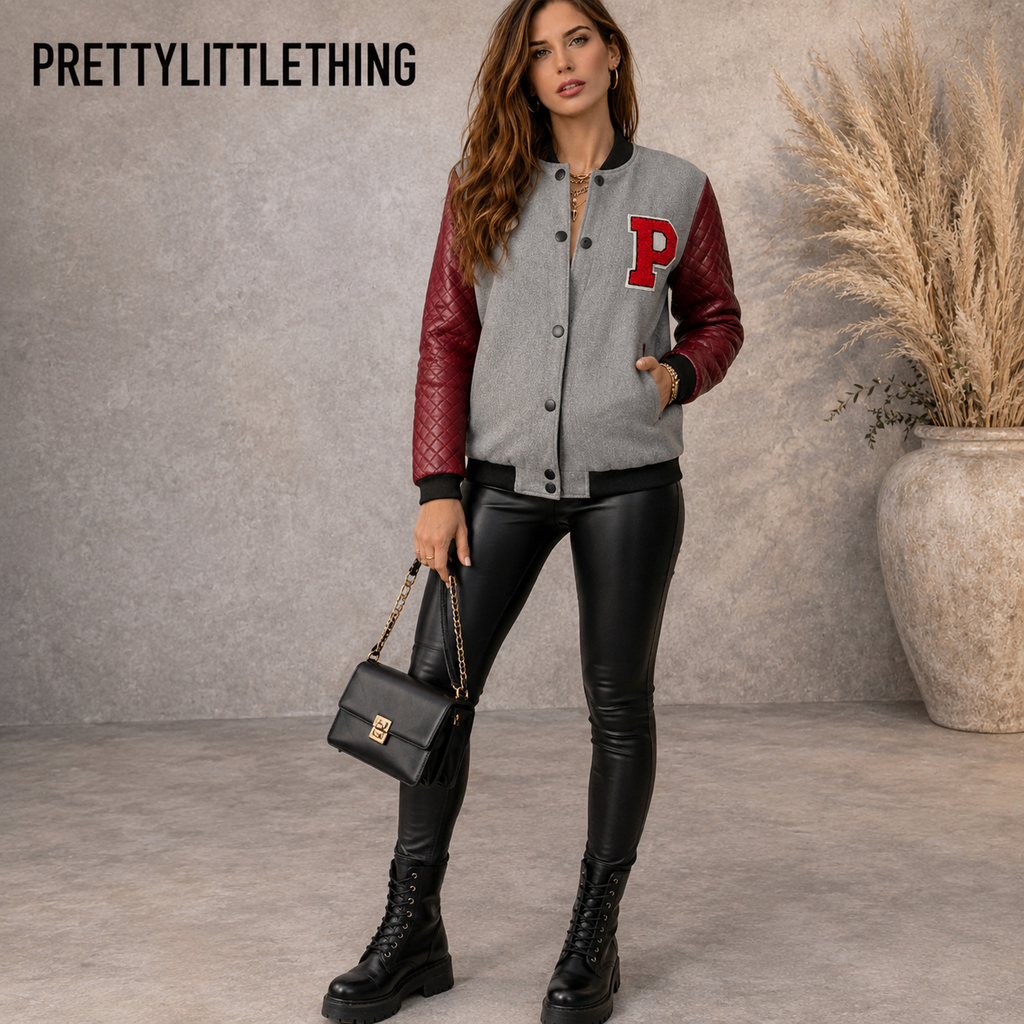 Prettylittlething Faux Leather Bomber Jacket UK 6