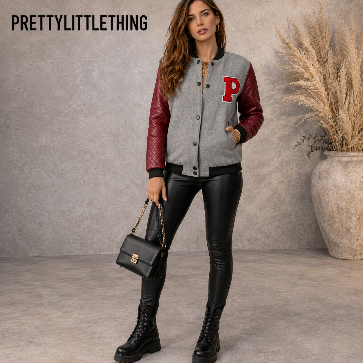 Prettylittlething Faux Leather Bomber Jacket UK 6