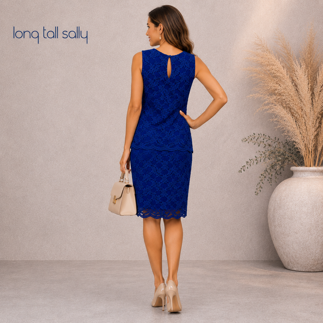 Long Tall Sally Royal Blue Lace Overlay Dress UK 12