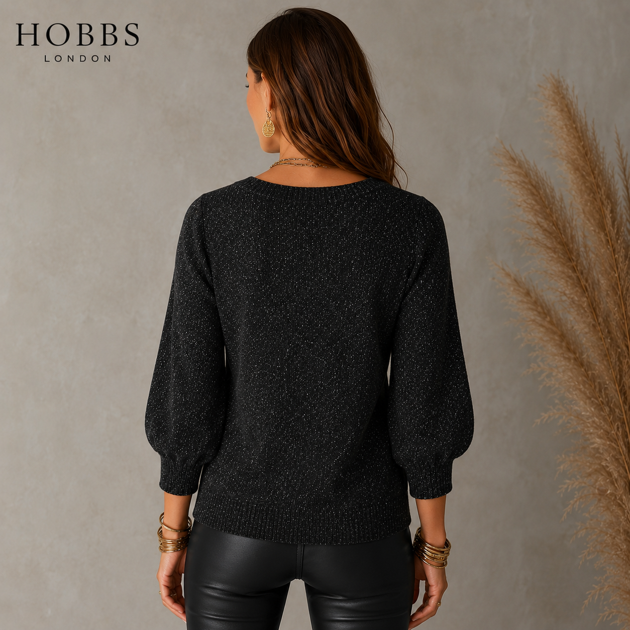 Hobbs Black Wool, Silk & Angora Jumper UK 12