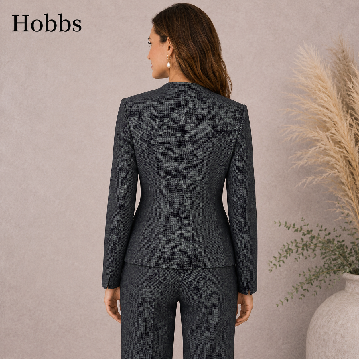 Hobbs Navy Pin Dot Open Wool Jacket UK 12