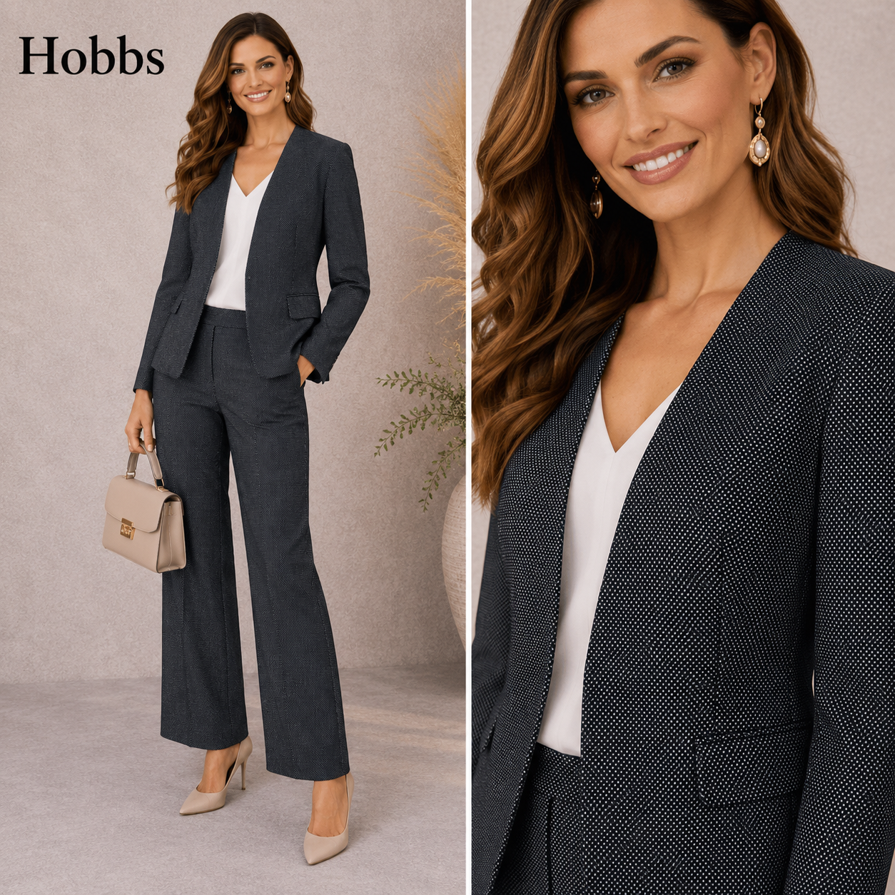 Hobbs Navy Pin Dot Open Wool Jacket UK 12
